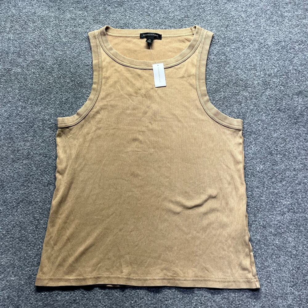 Banana Republic Womens High Neck Ribbed Tank Top Sleeveless Beige Tan XL NWT